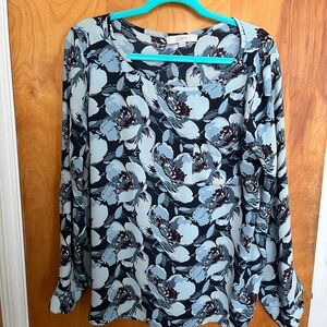 LOFT Blue and Black Floral Blouse